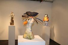 Ceramic sculpture A New Beginning- Eagle with drawing & paintings of state parks & Yosemite