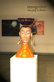 ceramic sculpture inspired by buddha at napa fine art expo