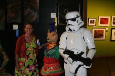 Ceramic sculpture of Yunan Goli-Cat with Storm Trooper at Marin County Fair Opening Gala