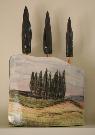 Ceramic Sculpture with tuscan tree & poppy painting